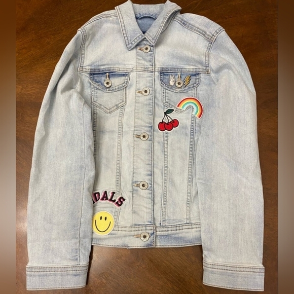 Abercrombie Kids Girls Denim Patched Jacket In Light Wash Size 9 / 10 - Picture 2 of 12